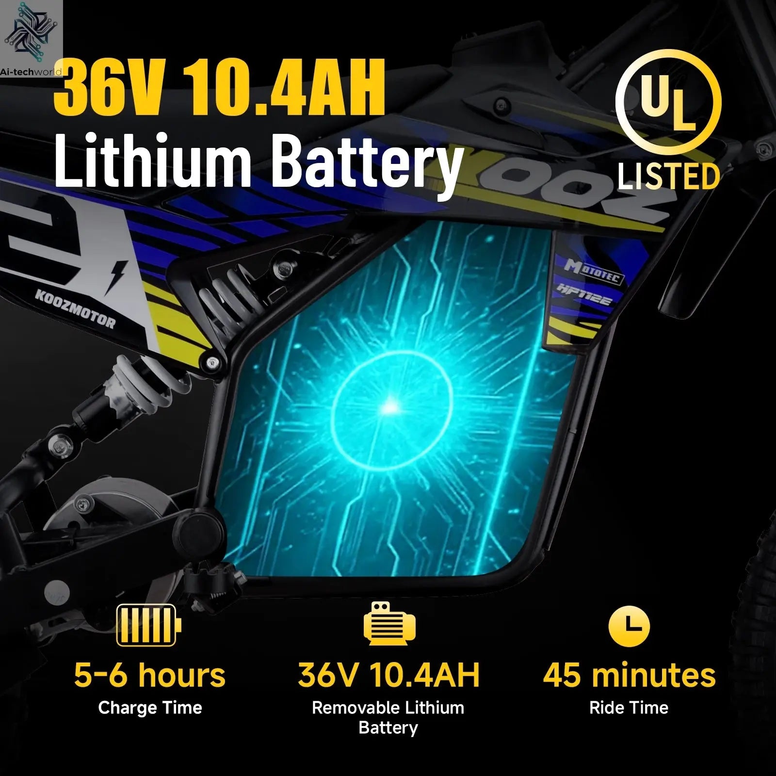 KOOZ HP112E PRO 36V 1000W Electric Motorcycle for Kids, Electric Dirt Bike Up to 20.6 MPH & 19 Miles Long-Range,UL 2849. Ai-TechWorld 