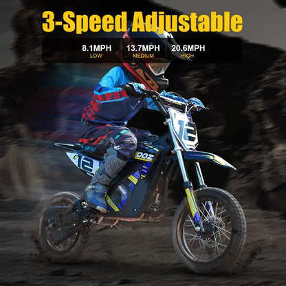 KOOZ HP112E PRO 36V 1000W Electric Motorcycle for Kids, Electric Dirt Bike Up to 20.6 MPH & 19 Miles Long-Range,UL 2849. Ai-TechWorld 