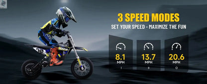 KOOZ HP112E PRO 36V 1000W Electric Motorcycle for Kids, Electric Dirt Bike Up to 20.6 MPH & 19 Miles Long-Range,UL 2849. Ai-TechWorld 