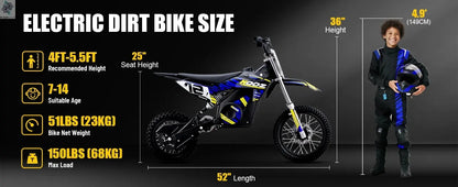 KOOZ HP112E PRO 36V 1000W Electric Motorcycle for Kids, Electric Dirt Bike Up to 20.6 MPH & 19 Miles Long-Range,UL 2849. Ai-TechWorld 