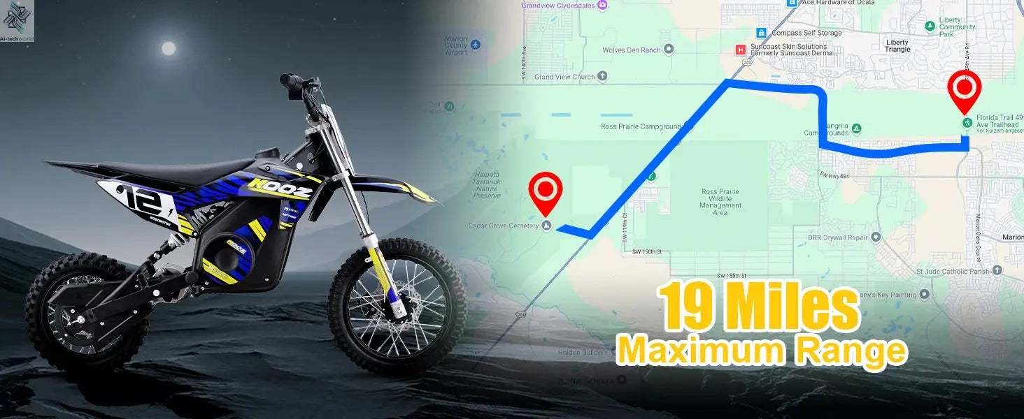 KOOZ HP112E PRO 36V 1000W Electric Motorcycle for Kids, Electric Dirt Bike Up to 20.6 MPH & 19 Miles Long-Range,UL 2849. Ai-TechWorld 