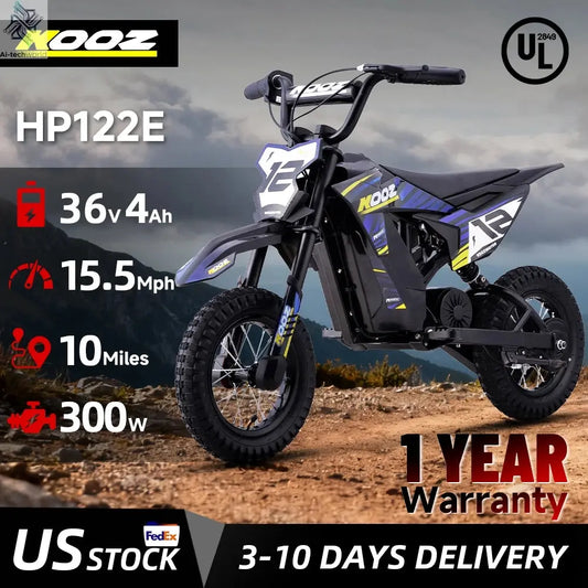 KOOZ HP122E Electric Dirt Bike 300W Motor 36V4AH Lithium Battery Electric Motorcycle Hydraulic Brake 12" Fat Tire Snow E-bike Ai-TechWorld 