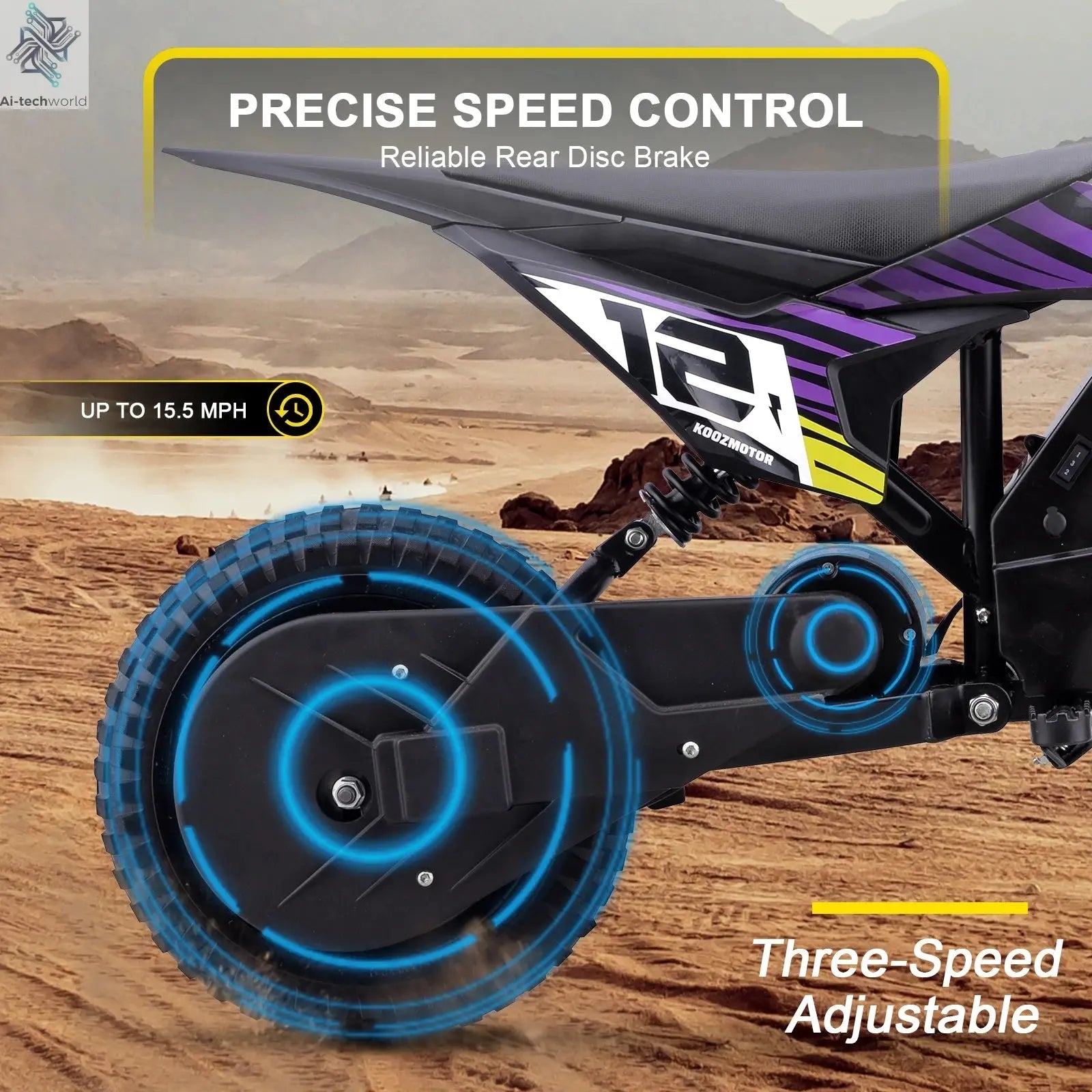 KOOZ HP122E Electric Dirt Bike 300W Motor 36V4AH Lithium Battery Electric Motorcycle Hydraulic Brake 12" Fat Tire Snow E-bike Ai-TechWorld 