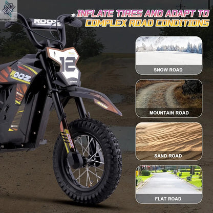 KOOZ HP122E Electric Dirt Bike 300W Motor 36V4AH Lithium Battery Electric Motorcycle Hydraulic Brake 12" Fat Tire Snow E-bike Ai-TechWorld 