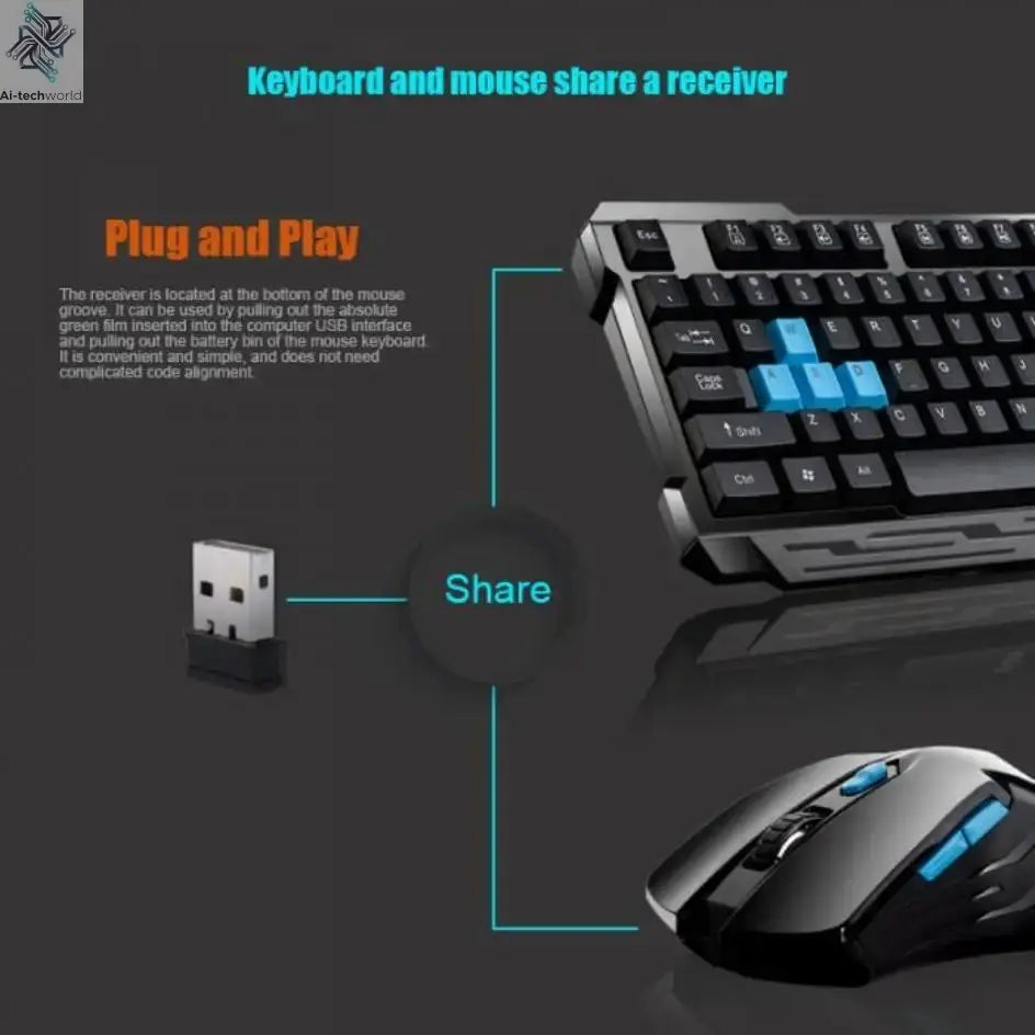 Keyboard Mouse Combos Waterproof Multimedia 2.4GHz Wireless Gaming Keyboard USB Cordless Mous NK-Shopping Ai-TechWorld 