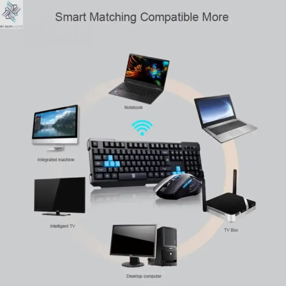 Keyboard Mouse Combos Waterproof Multimedia 2.4GHz Wireless Gaming Keyboard USB Cordless Mous NK-Shopping Ai-TechWorld 