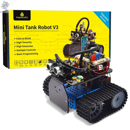 Keyestudio Upgrade Mini Smart Tank Robot V3.0 For Arduino Kit Robot Car DIY Programmable STEM Toys Compatible With Arduino&Mixly Ai-TechWorld 