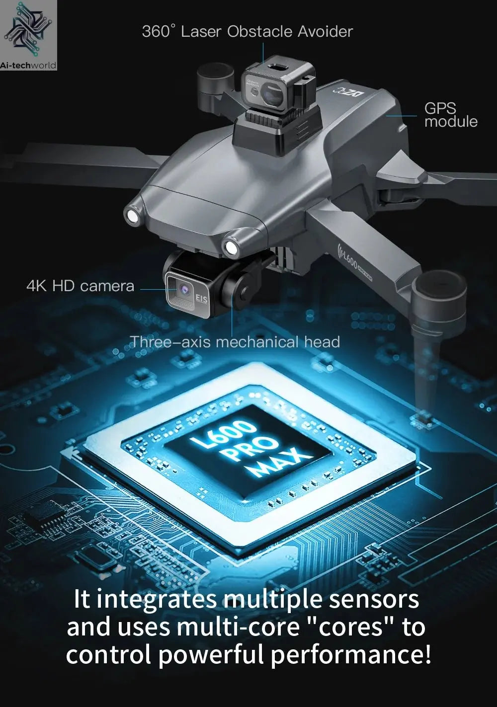 L600 PRO MAX GPS Drone Professional 4K 3-Axis PTZ HD Dual Camera Obstacle Avoidance Brushless Motor 5G WIFI RC Quadcopter Toys Ai-TechWorld