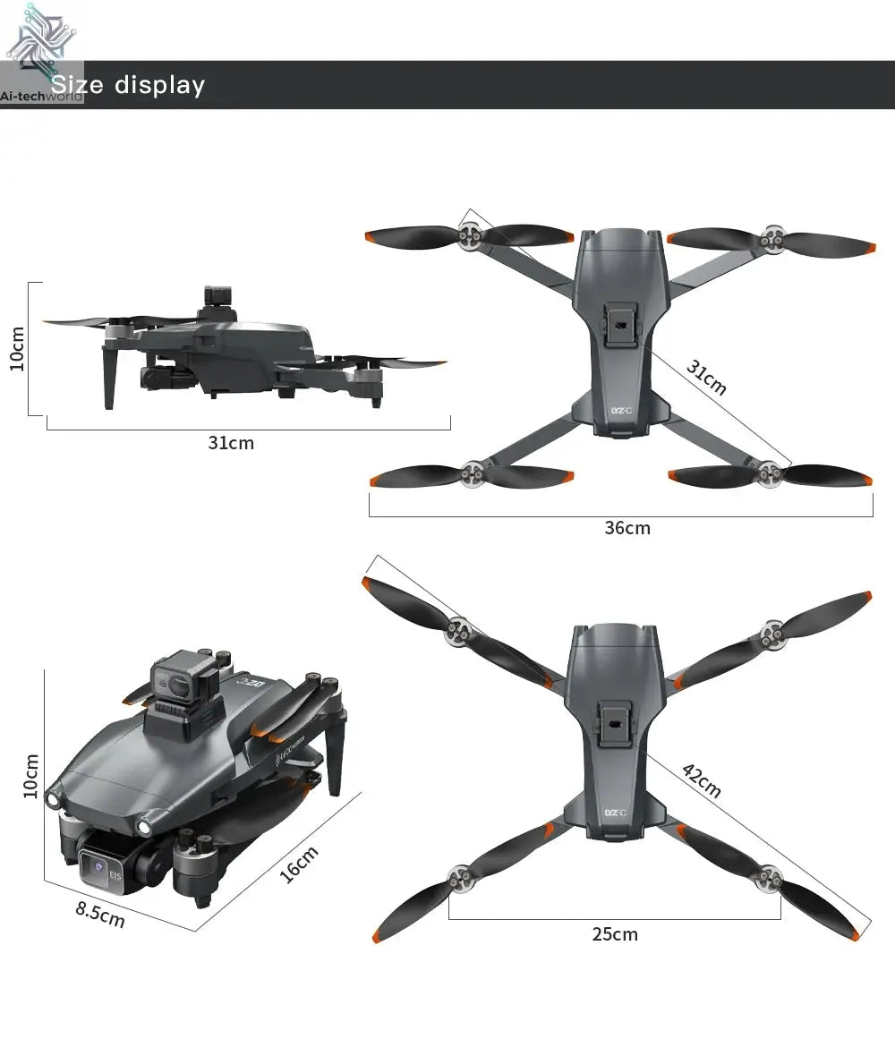 L600 PRO MAX GPS Drone Professional 4K 3-Axis PTZ HD Dual Camera Obstacle Avoidance Brushless Motor 5G WIFI RC Quadcopter Toys Ai-TechWorld