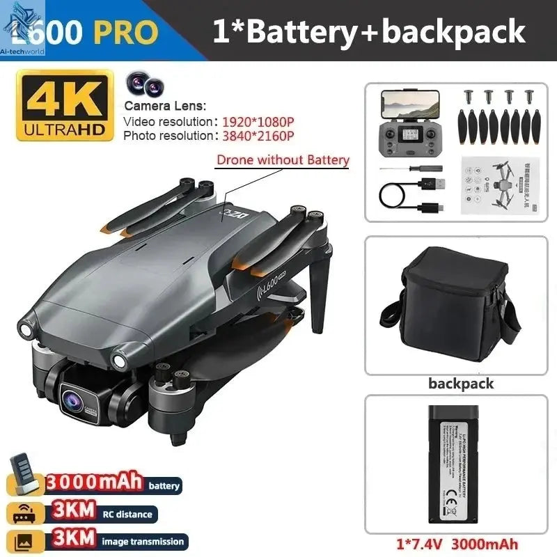 L600 PRO MAX GPS Drone Professional 4K 3-Axis PTZ HD Dual Camera Obstacle Avoidance Brushless Motor 5G WIFI RC Quadcopter Toys Ai-TechWorld