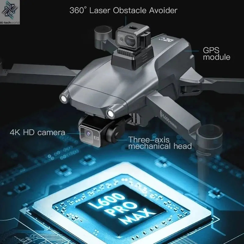 L600 PRO MAX GPS Drone Professional 4K 3-Axis PTZ HD Dual Camera Obstacle Avoidance Brushless Motor 5G WIFI RC Quadcopter Toys Ai-TechWorld