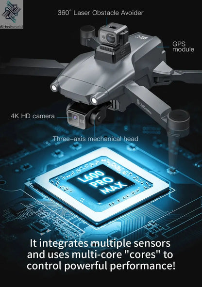 L600 PRO MAX GPS Drone Professional 4K 3-Axis PTZ HD Dual Camera Obstacle Avoidance Brushless Motor 5G WIFI RC Quadcopter Toys Ai-TechWorld