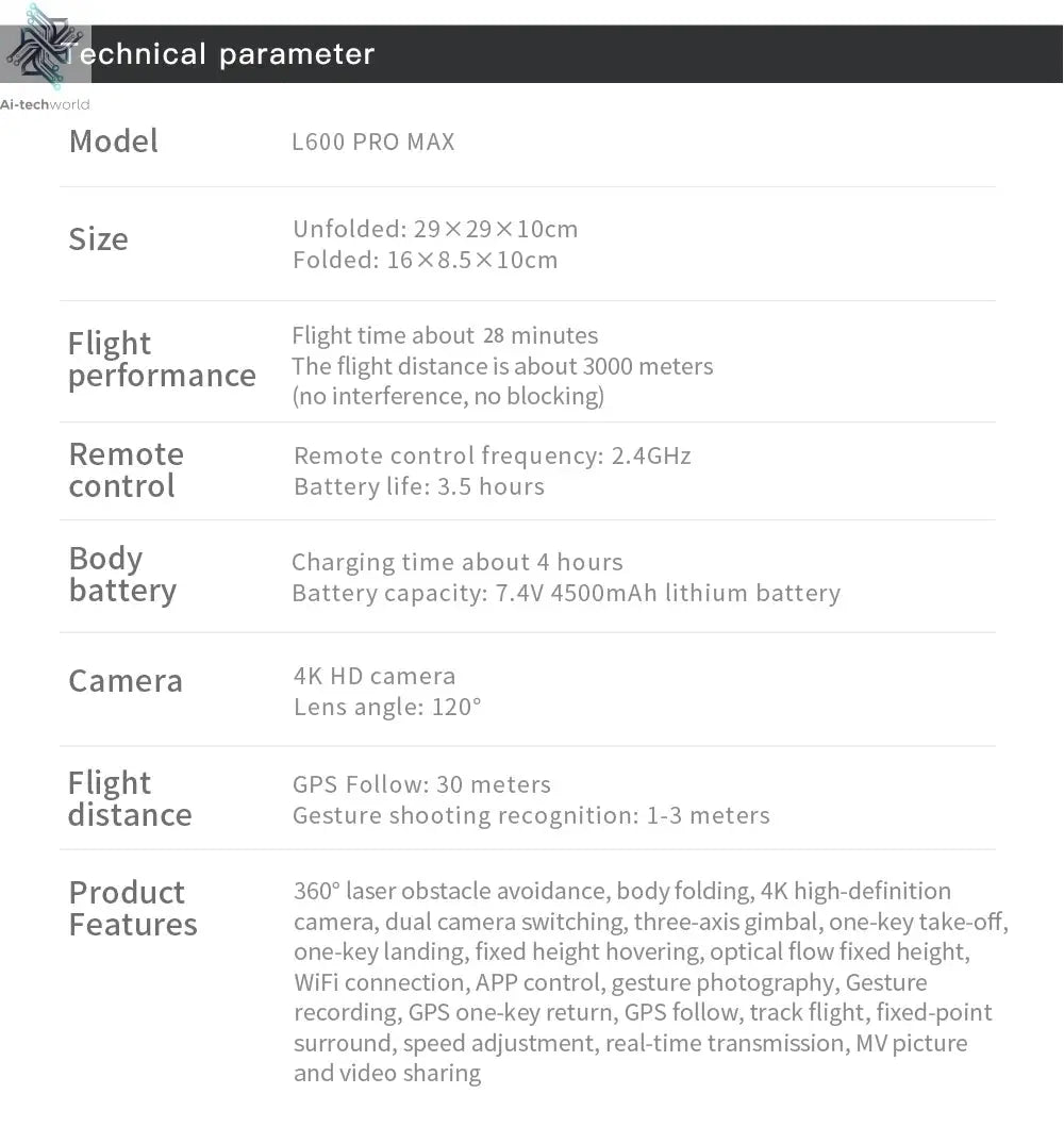 L600 PRO MAX GPS Drone Professional 4K 3-Axis PTZ HD Dual Camera Obstacle Avoidance Brushless Motor 5G WIFI RC Quadcopter Toys Ai-TechWorld
