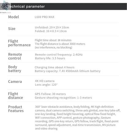 L600 PRO MAX GPS Drone Professional 4K 3-Axis PTZ HD Dual Camera Obstacle Avoidance Brushless Motor 5G WIFI RC Quadcopter Toys Ai-TechWorld