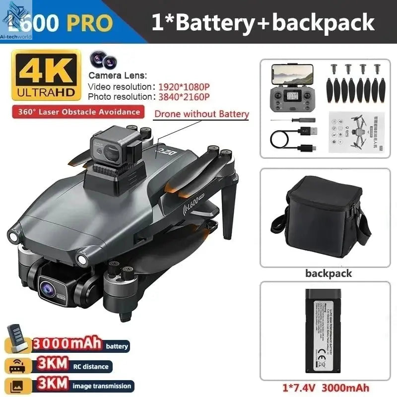 L600 PRO MAX GPS Drone Professional 4K 3-Axis PTZ HD Dual Camera Obstacle Avoidance Brushless Motor 5G WIFI RC Quadcopter Toys Ai-TechWorld