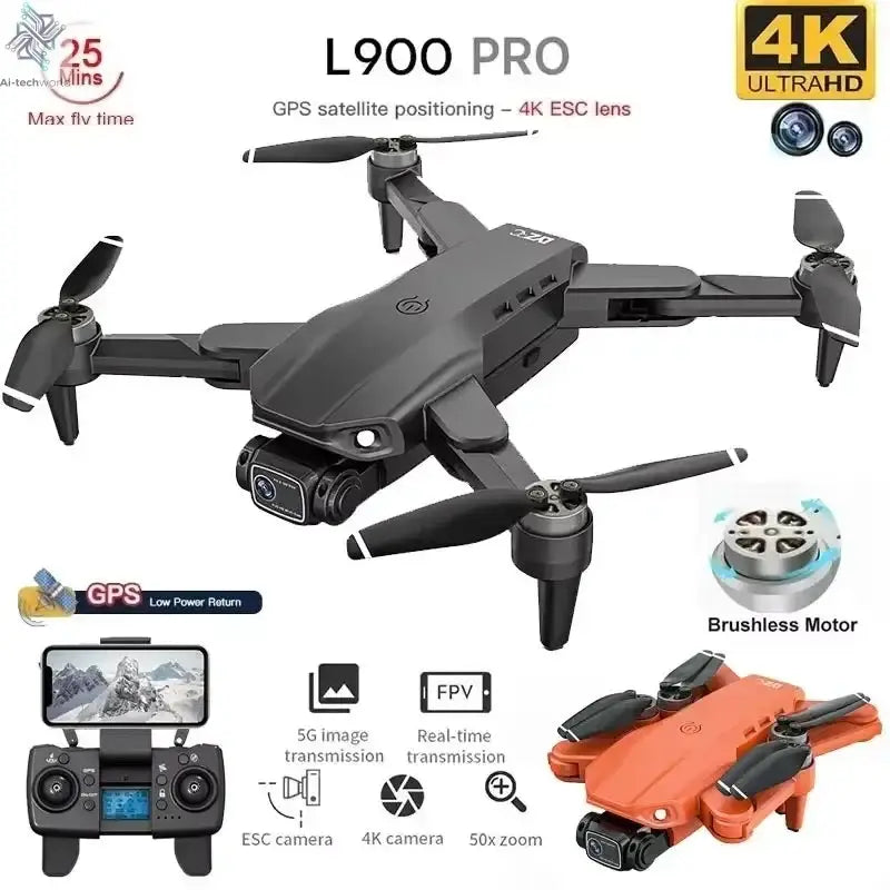 L900 Pro GPS Drone 4K Professional HD Dual Camera 5G Wifi Photography Brushless Foldable Quadcopter RC Distance 1.2KM Drones Toy Ai-TechWorld 