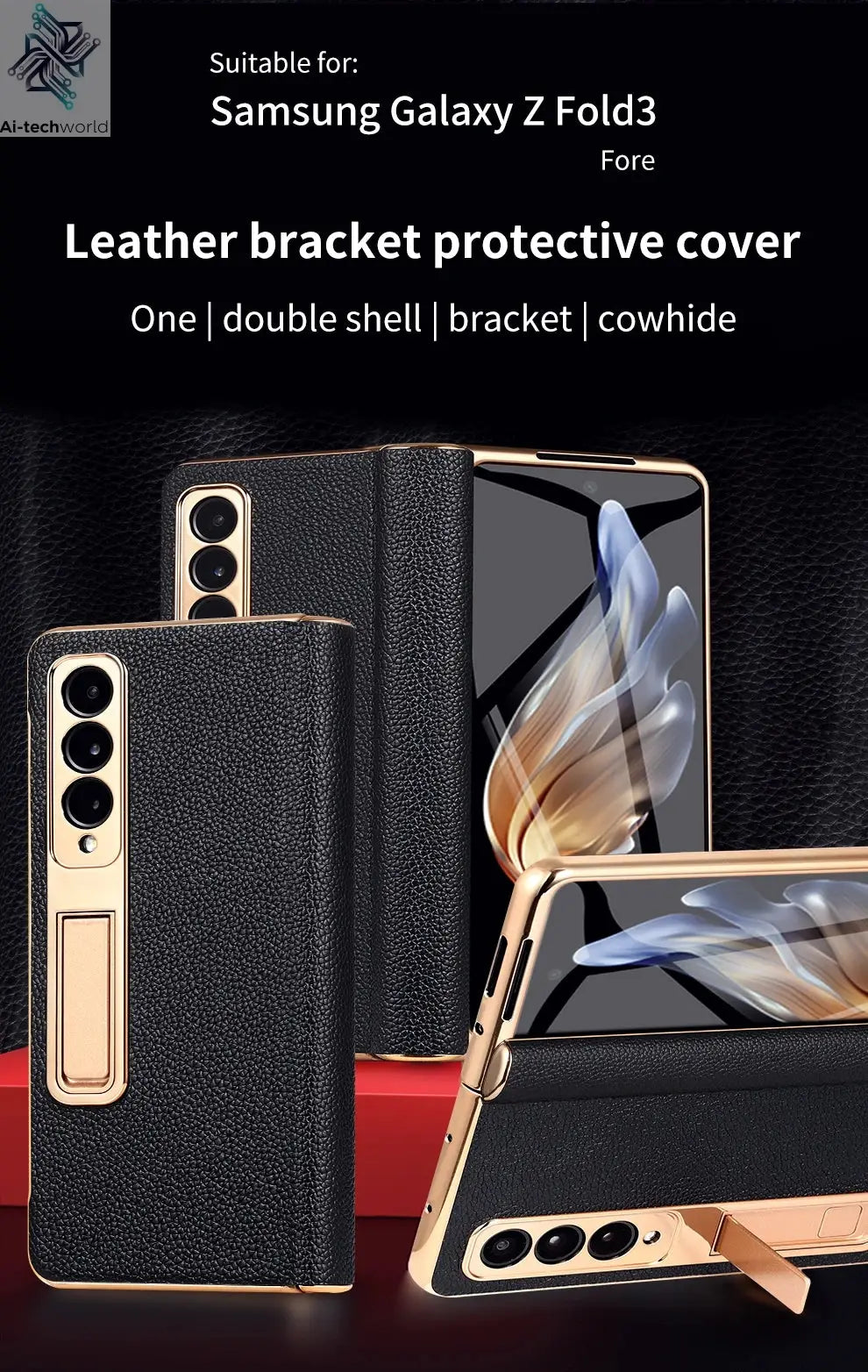 LANGSIDI Brand Luxury Genuine Leather Shockproof Case for Samsung Galaxy Z Fold 3 4 5 6 7 Magnetic Hinge Protective Stand Cover Ai-TechWorld 
