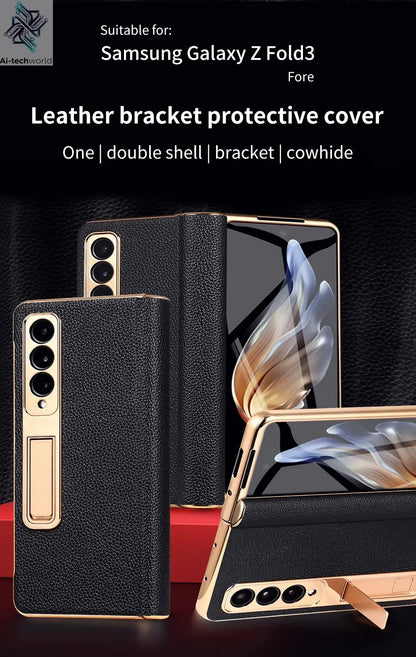 LANGSIDI Brand Luxury Genuine Leather Shockproof Case for Samsung Galaxy Z Fold 3 4 5 6 7 Magnetic Hinge Protective Stand Cover Ai-TechWorld 