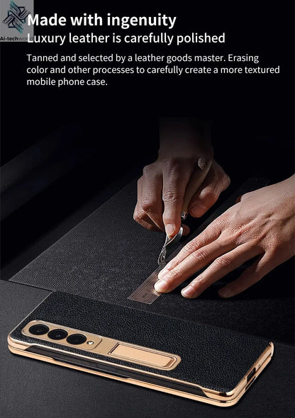 LANGSIDI Brand Luxury Genuine Leather Shockproof Case for Samsung Galaxy Z Fold 3 4 5 6 7 Magnetic Hinge Protective Stand Cover Ai-TechWorld 