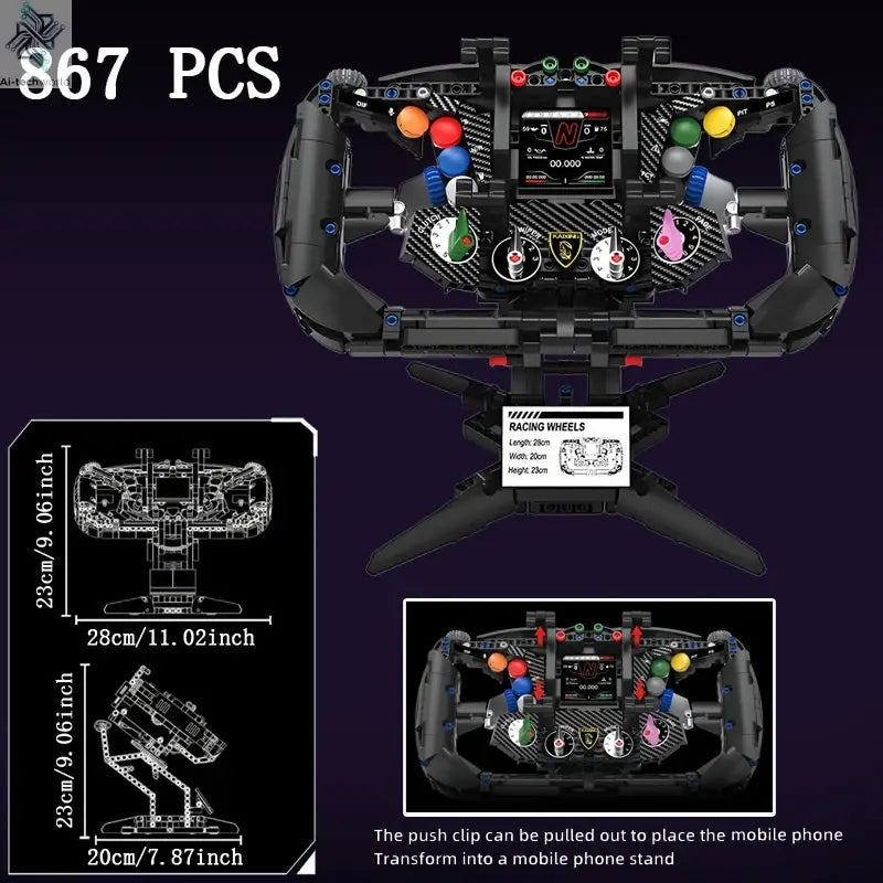 LBN Formula racing car Steering wheel Building blocks Technology Machinery MOC Sports car assembly model Phone holder Creative Ai-TechWorld 