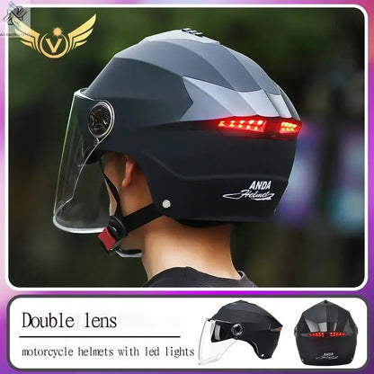 LED Motorcycle Helmet with Double Visor - Rechargeable Moped & Electric Scooter Safety Light Ai-TechWorld