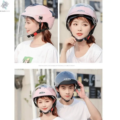 LED Motorcycle Helmet with Double Visor - Rechargeable Moped & Electric Scooter Safety Light Ai-TechWorld