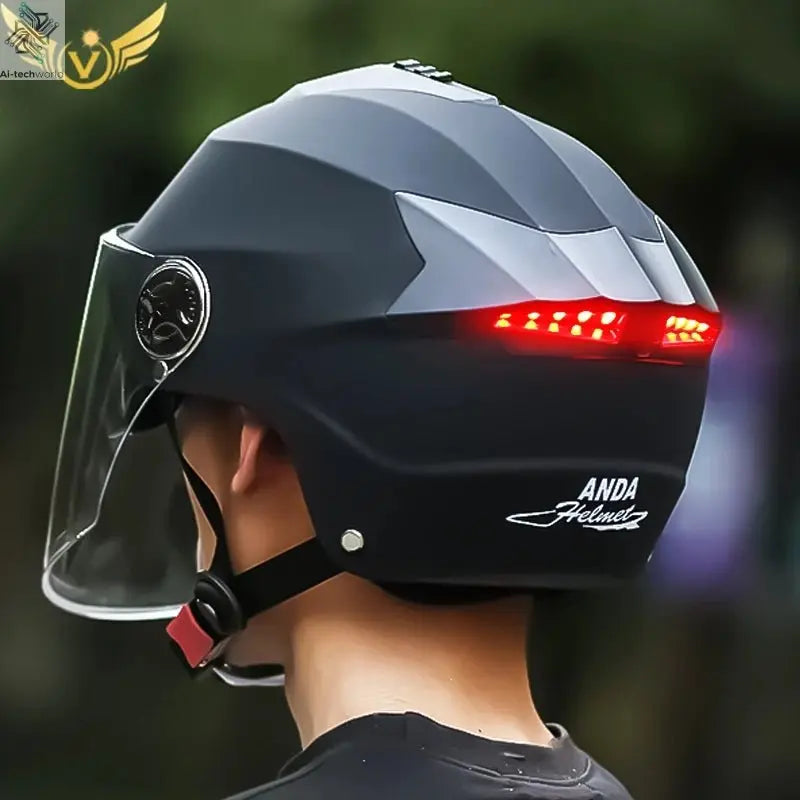 LED Motorcycle Helmet with Double Visor - Rechargeable Moped & Electric Scooter Safety Light Ai-TechWorld