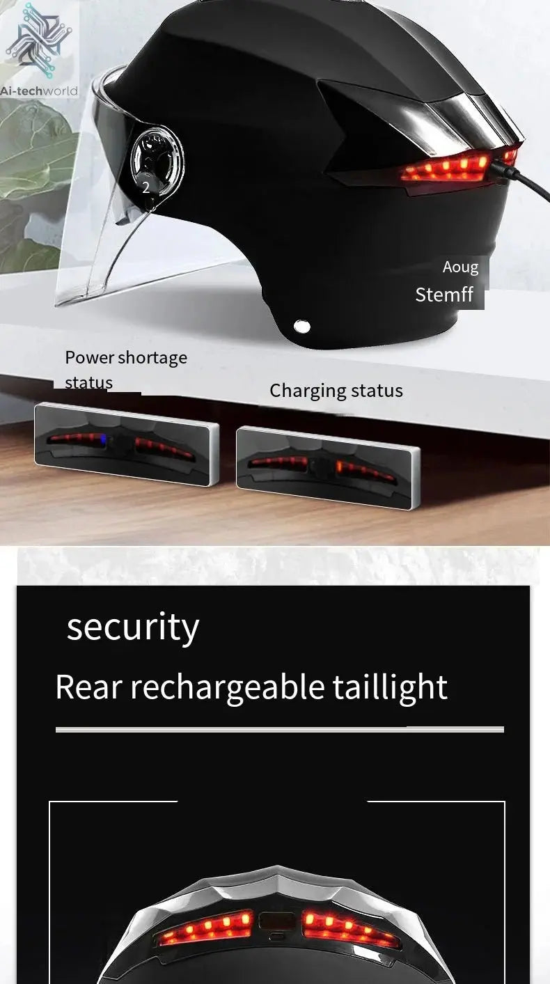 LED Motorcycle Helmet with Double Visor - Rechargeable Moped & Electric Scooter Safety Light Ai-TechWorld