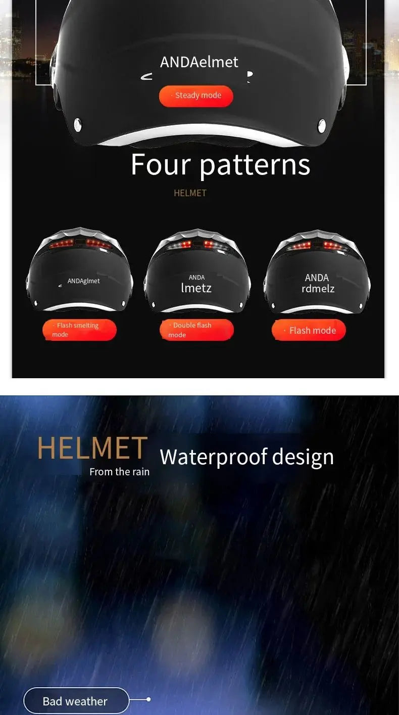 LED Motorcycle Helmet with Double Visor - Rechargeable Moped & Electric Scooter Safety Light Ai-TechWorld