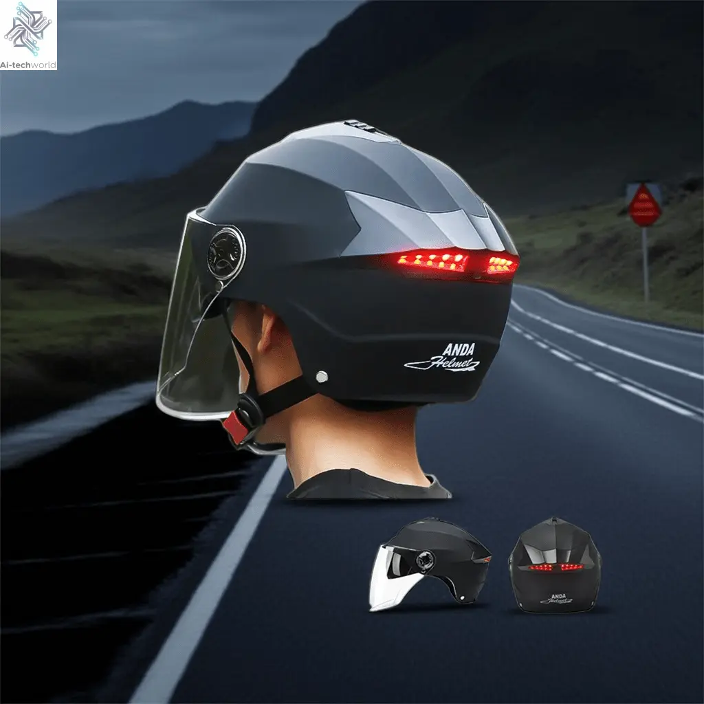 LED Motorcycle Helmet with Double Visor - Rechargeable Moped & Electric Scooter Safety Light Ai-TechWorld