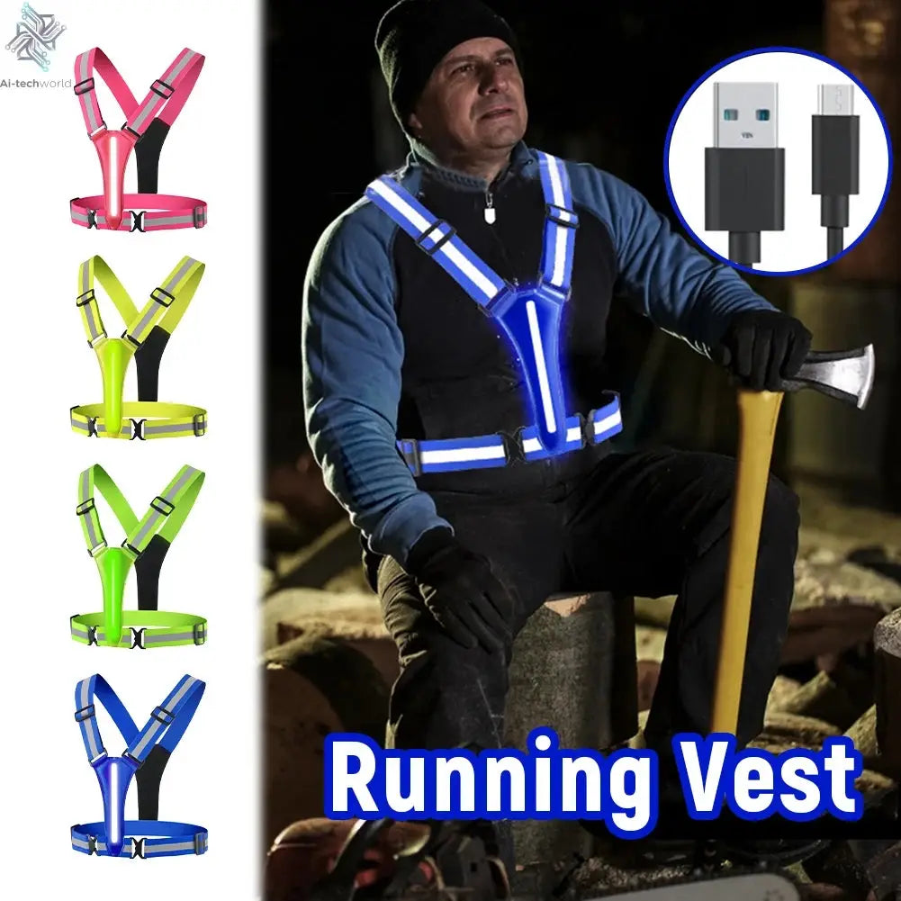 LED Reflective Running Vest LED Cycling Security Vest Adjustable Elastic Band Night Running Security Vest for Kids Adults Vest Ai-TechWorld 