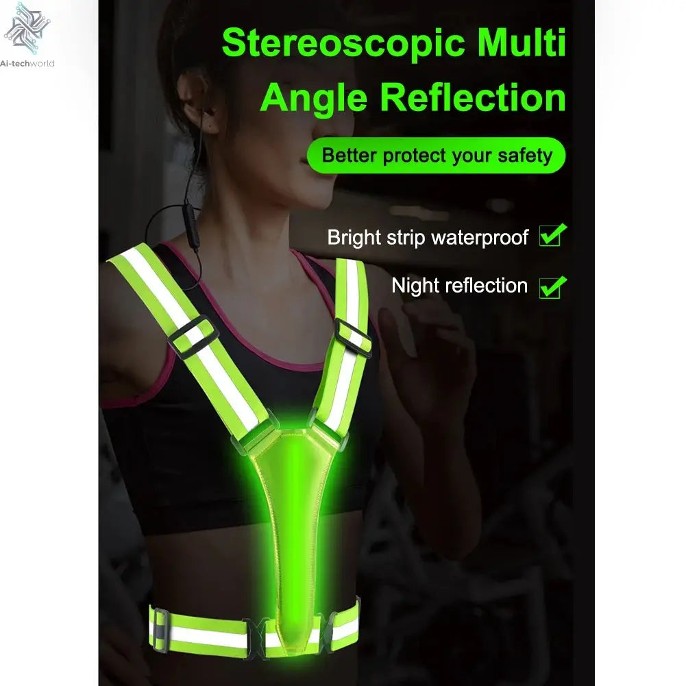 LED Reflective Running Vest LED Cycling Security Vest Adjustable Elastic Band Night Running Security Vest for Kids Adults Vest Ai-TechWorld 