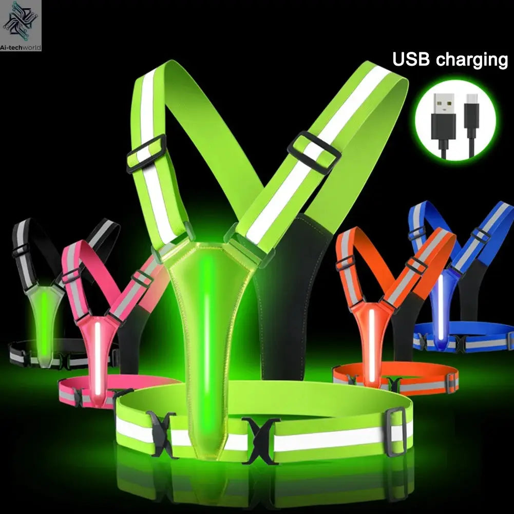 LED Reflective Running Vest LED Cycling Security Vest Adjustable Elastic Band Night Running Security Vest for Kids Adults Vest Ai-TechWorld 