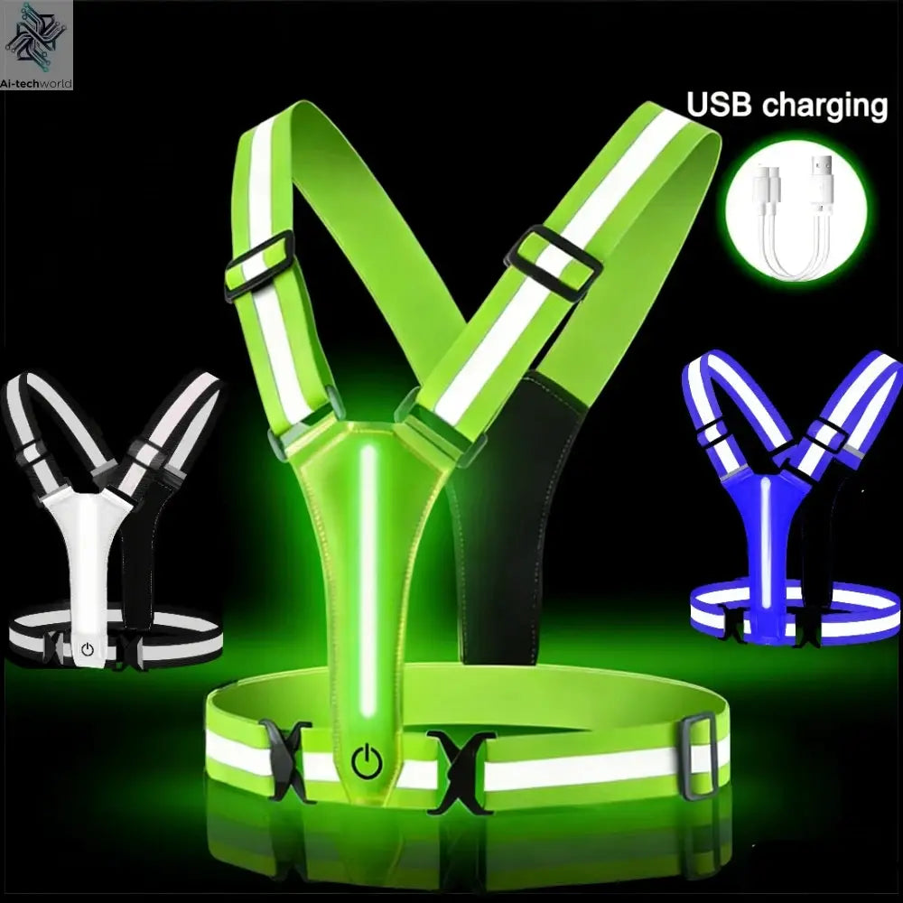 LED Running Vest USB Rechargeable Reflective Cycling Security Vest High Visibility Night Running Riding Clothing for Kids Adults Ai-TechWorld 