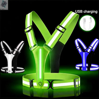 LED Running Vest USB Rechargeable Reflective Cycling Security Vest High Visibility Night Running Riding Clothing for Kids Adults Ai-TechWorld 