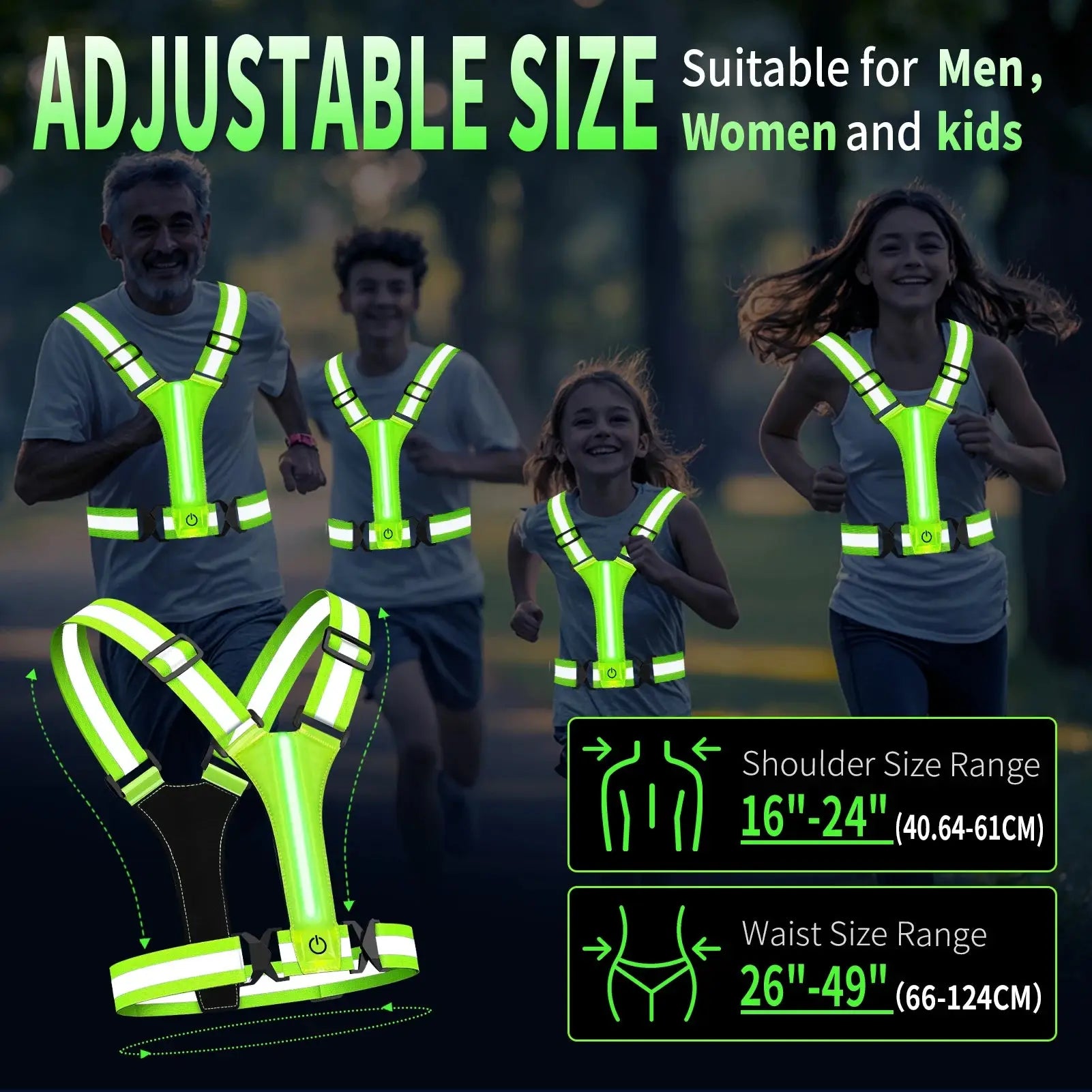 LED Running Vest USB Rechargeable Reflective Cycling Security Vest High Visibility Night Running Riding Clothing for Kids Adults Ai-TechWorld 