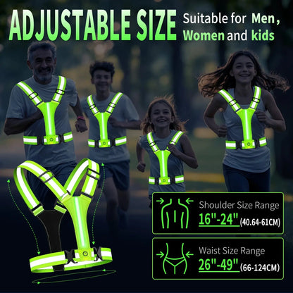 LED Running Vest USB Rechargeable Reflective Cycling Security Vest High Visibility Night Running Riding Clothing for Kids Adults Ai-TechWorld 