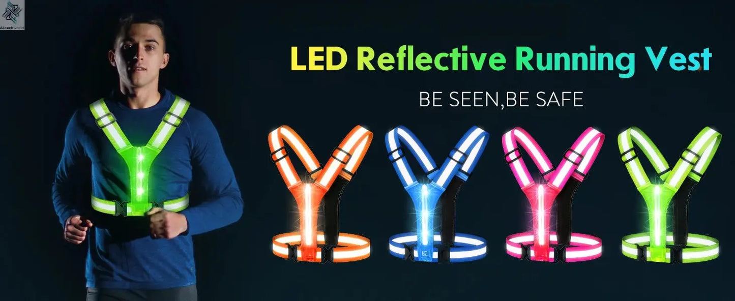 LED Running Vest USB Rechargeable Reflective Cycling Security Vest High Visibility Night Running Riding Clothing for Kids Adults Ai-TechWorld 