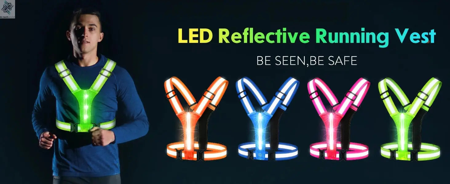 LED Running Vest USB Rechargeable Reflective Cycling Security Vest High Visibility Night Running Riding Clothing for Kids Adults Ai-TechWorld 
