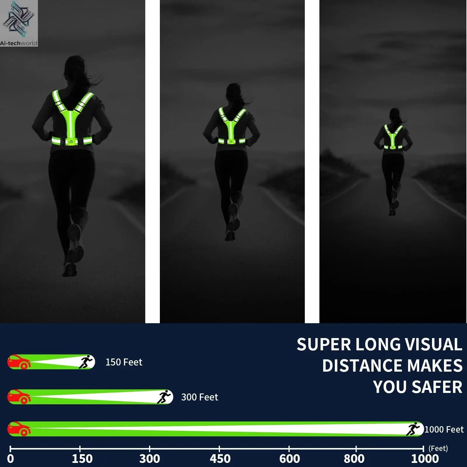 LED Running Vest USB Rechargeable Reflective Cycling Security Vest High Visibility Night Running Riding Clothing for Kids Adults Ai-TechWorld 