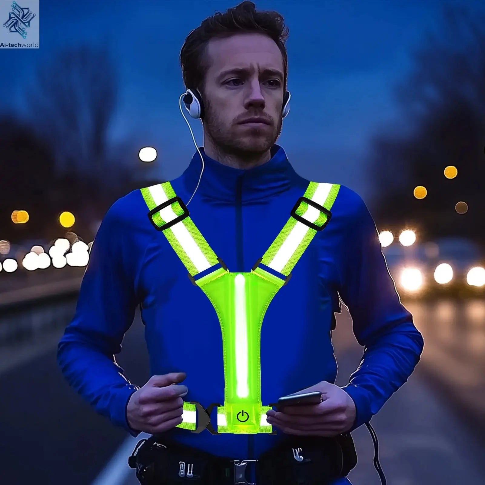 LED Running Vest USB Rechargeable Reflective Cycling Security Vest High Visibility Night Running Riding Clothing for Kids Adults Ai-TechWorld 
