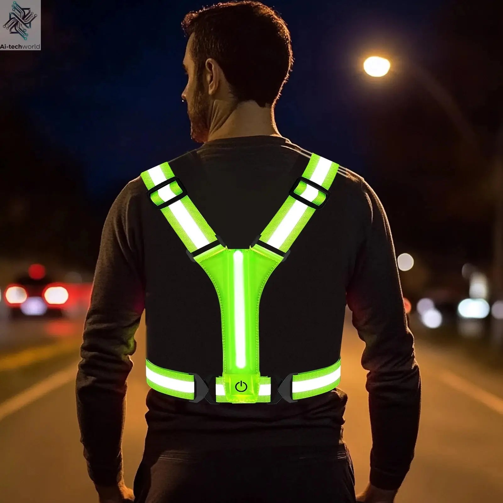 LED Running Vest USB Rechargeable Reflective Cycling Security Vest High Visibility Night Running Riding Clothing for Kids Adults Ai-TechWorld 
