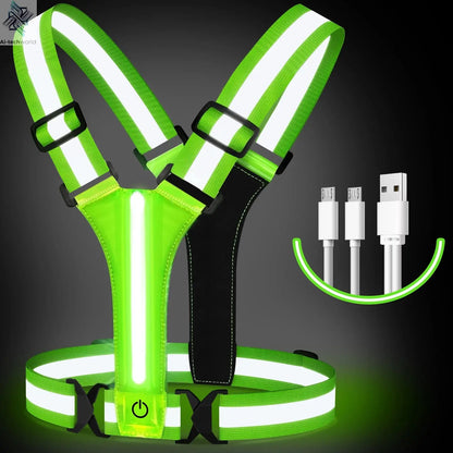 LED Running Vest USB Rechargeable Reflective Cycling Security Vest High Visibility Night Running Riding Clothing for Kids Adults Ai-TechWorld 