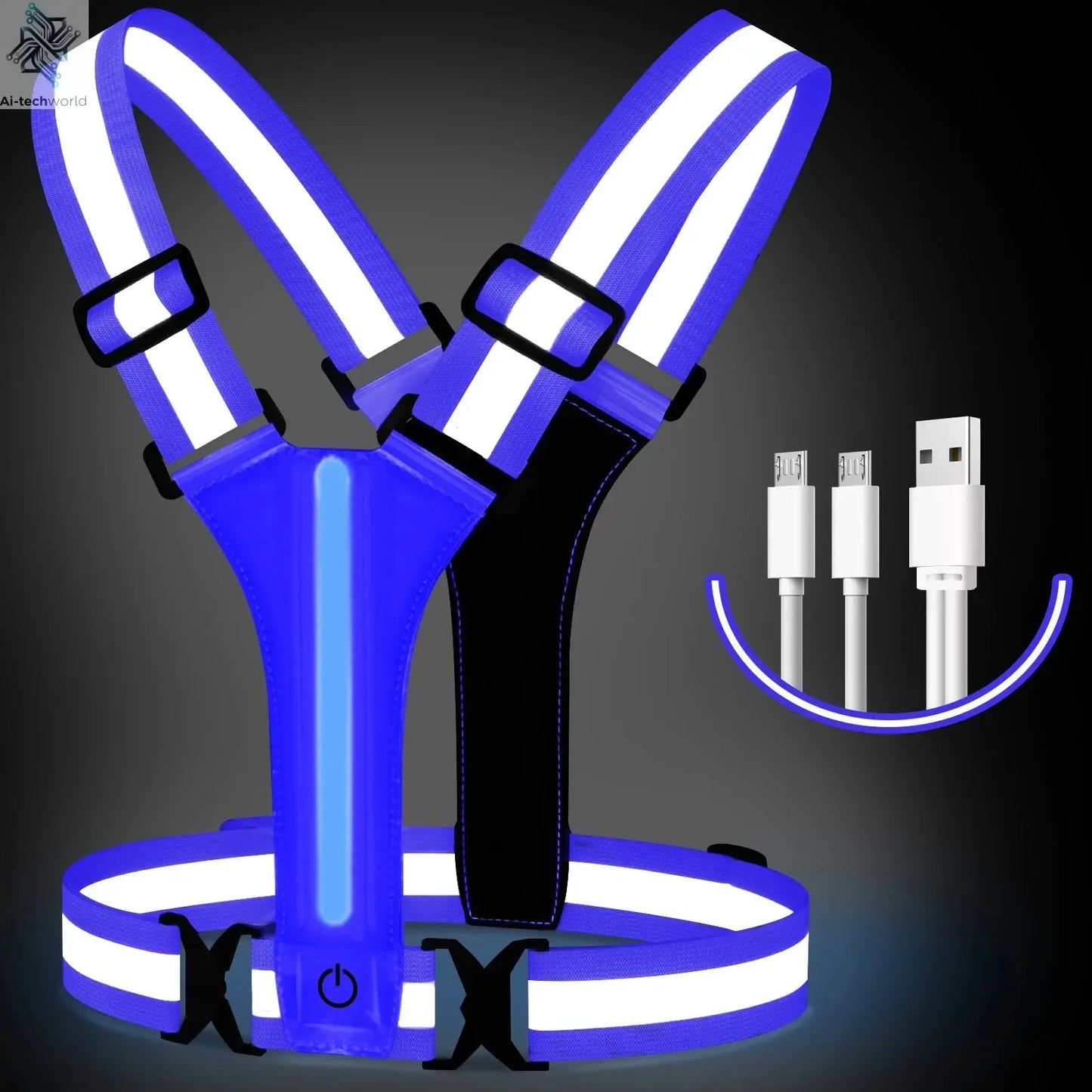 LED Running Vest USB Rechargeable Reflective Cycling Security Vest High Visibility Night Running Riding Clothing for Kids Adults Ai-TechWorld 