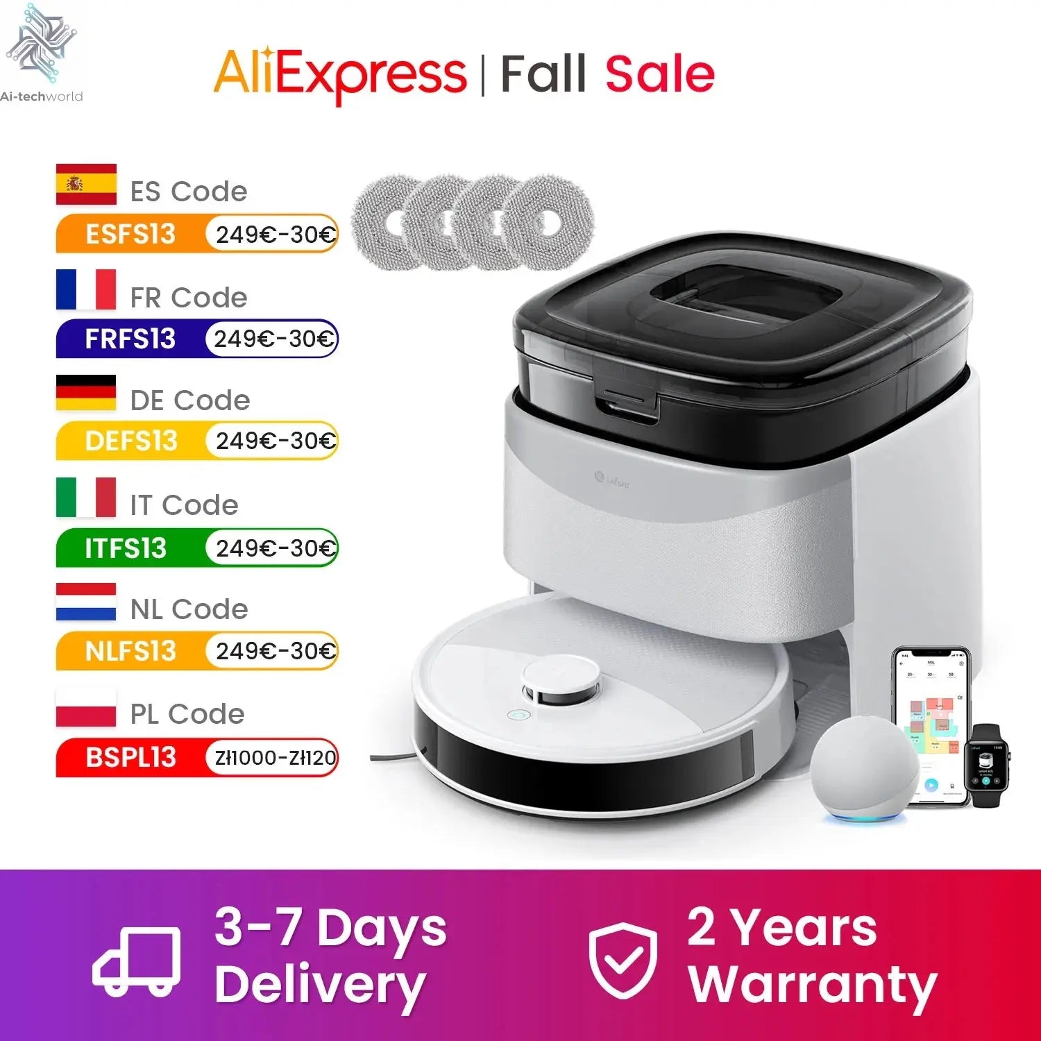 LEFANT M3 M3L Robot Vacuum Cleaner with Mapping, 12000Pa Suction Ai-TechWorld 