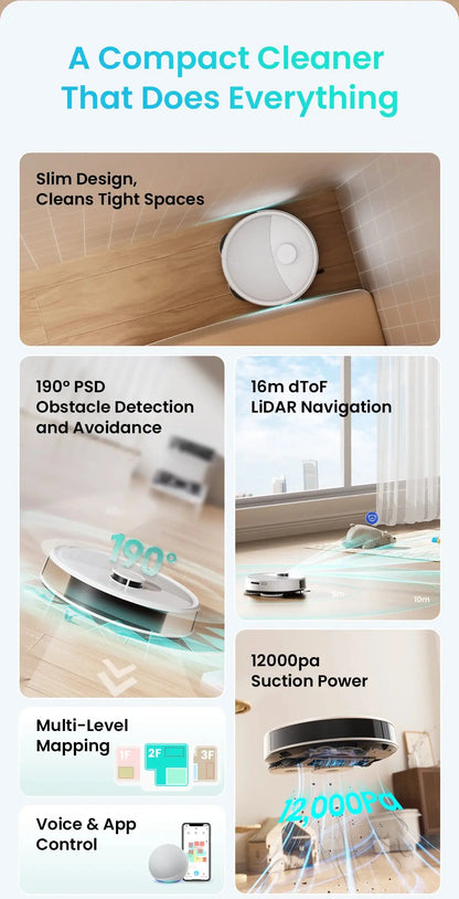 LEFANT M3 M3L Robot Vacuum Cleaner with Mapping, 12000Pa Suction Ai-TechWorld 