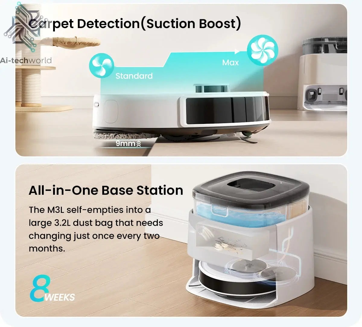 LEFANT M3 M3L Robot Vacuum Cleaner with Mapping, 12000Pa Suction Ai-TechWorld 