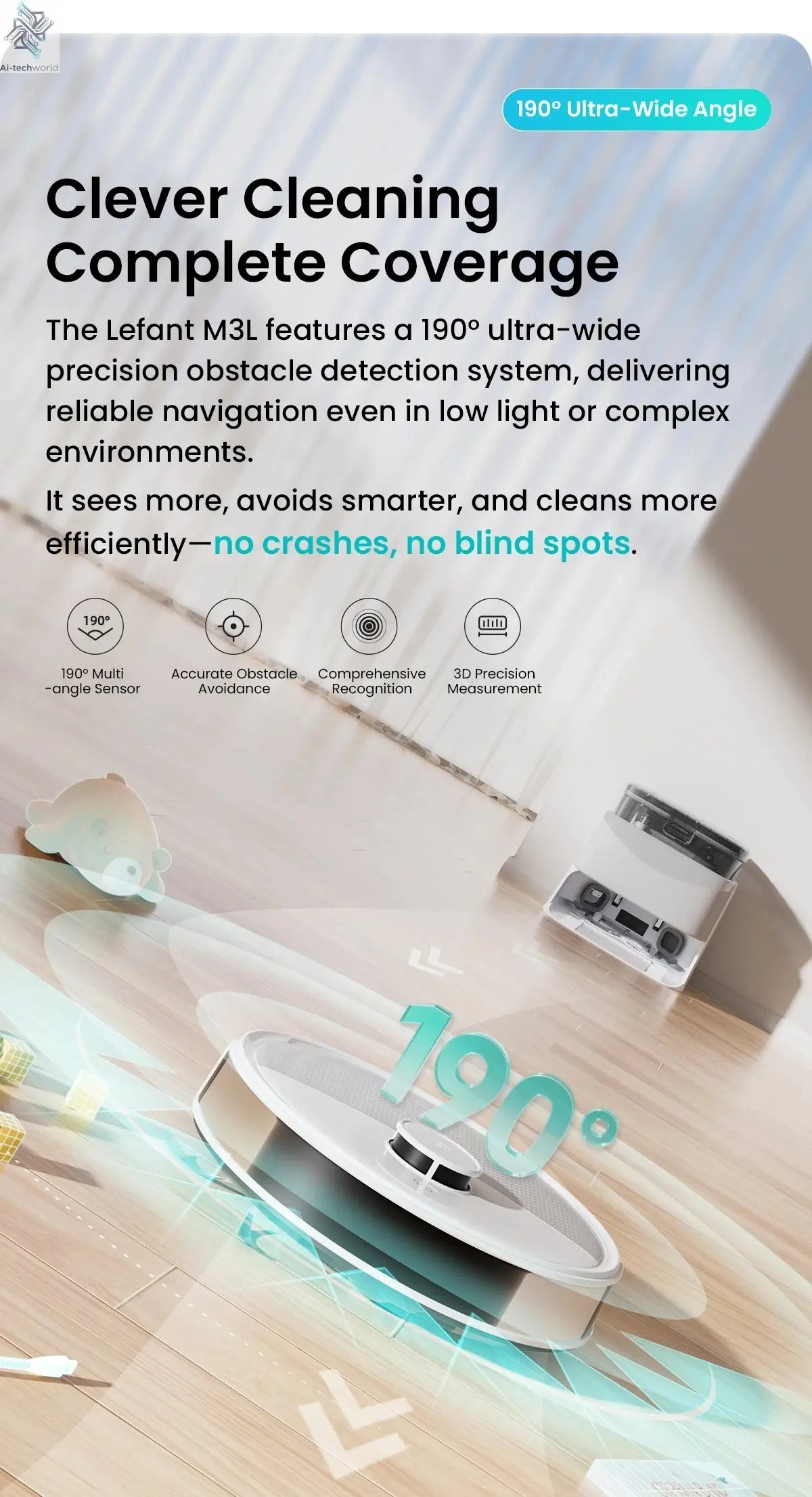 LEFANT M3 M3L Robot Vacuum Cleaner with Mapping, 12000Pa Suction Ai-TechWorld 
