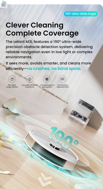 LEFANT M3 M3L Robot Vacuum Cleaner with Mapping, 12000Pa Suction Ai-TechWorld 