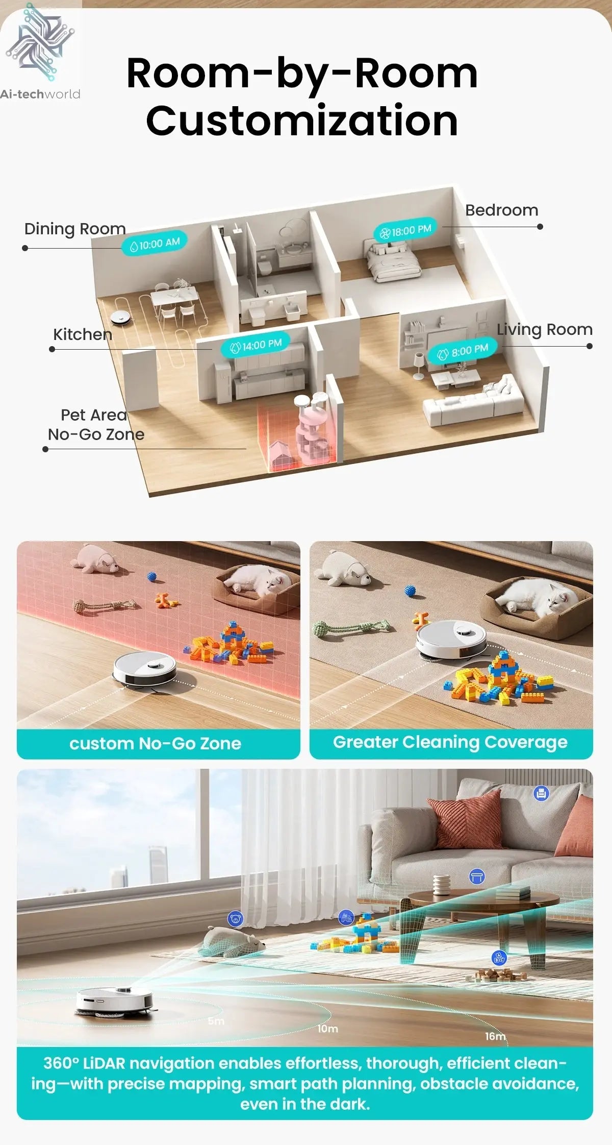 LEFANT M3 M3L Robot Vacuum Cleaner with Mapping, 12000Pa Suction Ai-TechWorld 